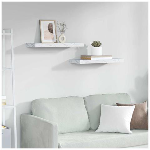 Scaffale da parete 2 pcs Marmo Bianco 60 x 23,5 x 4 cm - Foto 2