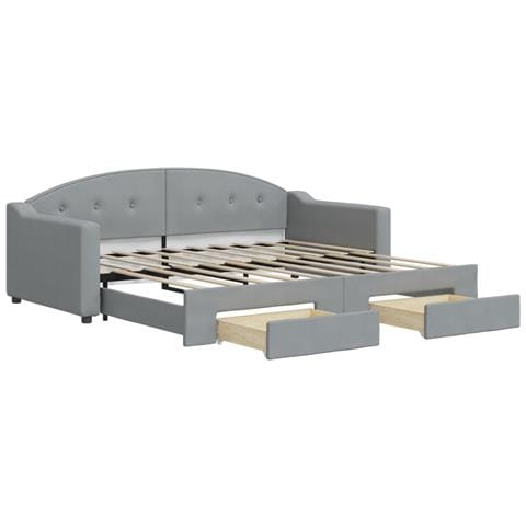 Divano Letto Estraibile Cassetti Grigio Chiaro 100x190 Tessuto - Foto 1