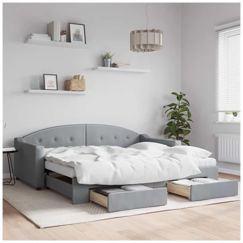 Divano Letto Estraibile Cassetti Grigio Chiaro 100x190 Tessuto - Foto 2