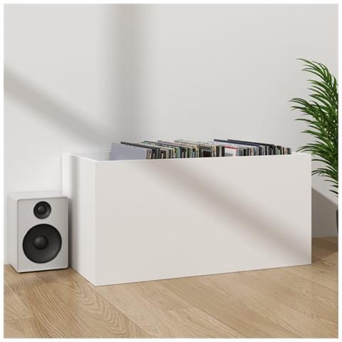Contenitore per Vinili Bianco 71x34x36 cm in Legno Multistrato - Foto 2