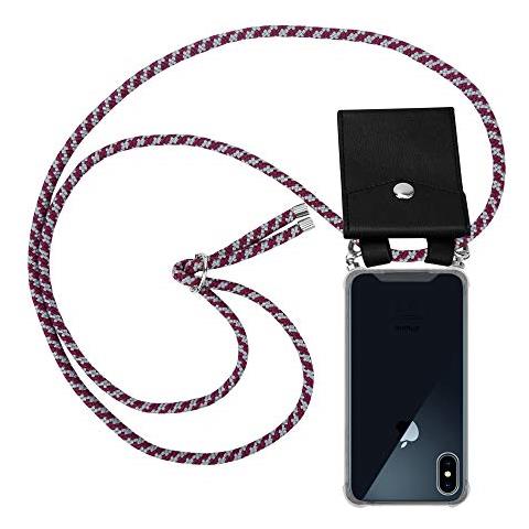Catena Di Telefoni Cellulari Compatibile Con Apple Iphone X / Xs In Rosso Bianco - Coperchio Protettivo In Silicone Con Anelli D'argento, Cinturino In Corda E Custodia Staccabile - Foto 1