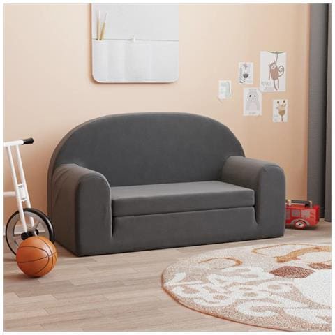 Divano Letto Per Bambini A 2 Posti Antracite In Morbido Peluche - Foto 1