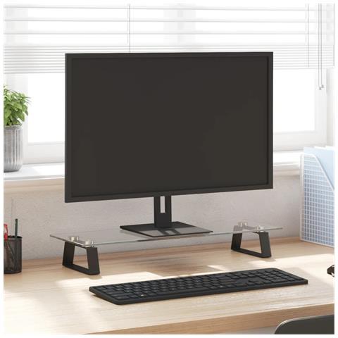 Supporto Per Monitor Nero 60x20x8cm Vetro Temperato E Metallo - Foto 1