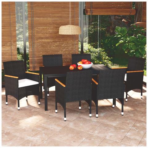 Set Da Pranzo Per Giardino 7 Pz Con Cuscini Polyrattan Nero - Foto 8