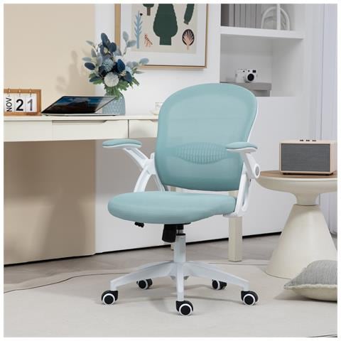 Sedia Da Ufficio Ergonomica Con Schienale A Rete E Altezza Regolabile, 65.5x61.5x88-97.5cm, Azzurro - Foto 2