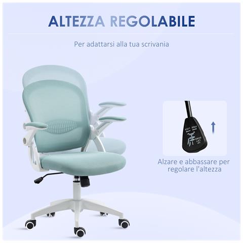 Sedia Da Ufficio Ergonomica Con Schienale A Rete E Altezza Regolabile, 65.5x61.5x88-97.5cm, Azzurro - Foto 6