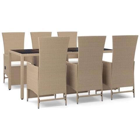 Set da Pranzo da Giardino 7 pz con Cuscini Beige in Polyrattan - Foto 1