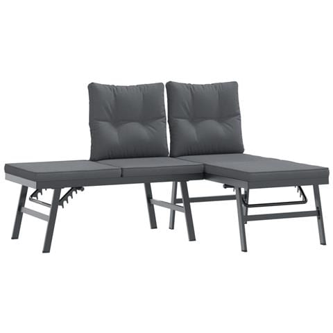 Panche Giardino con Cuscini 2pz Nere Acciaio Verniciato Polvere - Foto 1