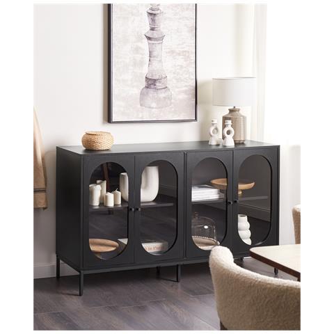 Armadio Con Ante In Vetro Langford Legno 137 Cm Nero - Foto 1
