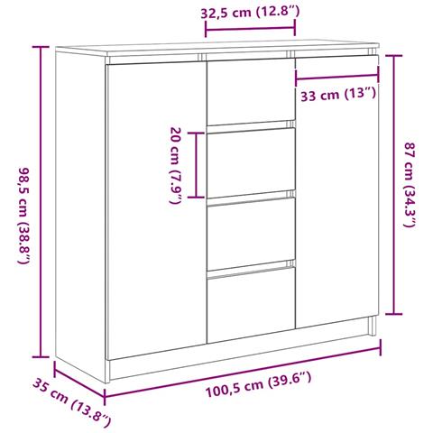 Credenza con Cassetti Rovere Artigianale 100,5x35x98,5 cm - Foto 9