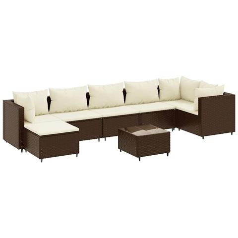 Set Divani Da Giardino 8 Pz Con Cuscini In Polyrattan Marrone - Foto 1