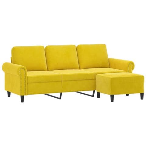 Divano A 3 Posti Con Poggiapiedi Giallo 180cm In Velluto - Foto 2