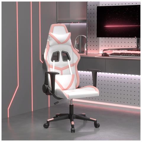 Sedia Da Gaming Massaggiante Bianco E Rosa In Similpelle - Foto 2