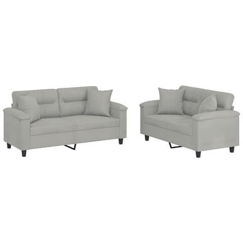 Set Divani 2 pz con Cuscini Grigio Chiaro in Tessuto Microfibra - Foto 1