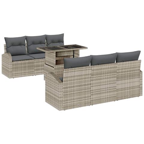Set di Divani da Giardino  con Cuscini Grigio Chiaro Polyrattan, Divano da Giardino  2 Posti con Ripostiglio e Cuscini Grigio Chiaro Polyrattan - Foto 1