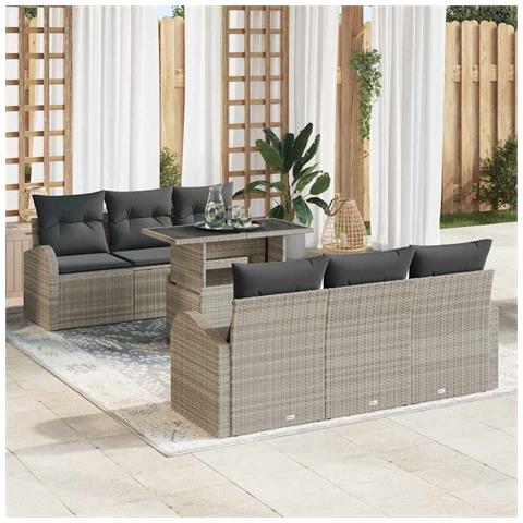 Set di Divani da Giardino  con Cuscini Grigio Chiaro Polyrattan, Divano da Giardino  2 Posti con Ripostiglio e Cuscini Grigio Chiaro Polyrattan - Foto 2