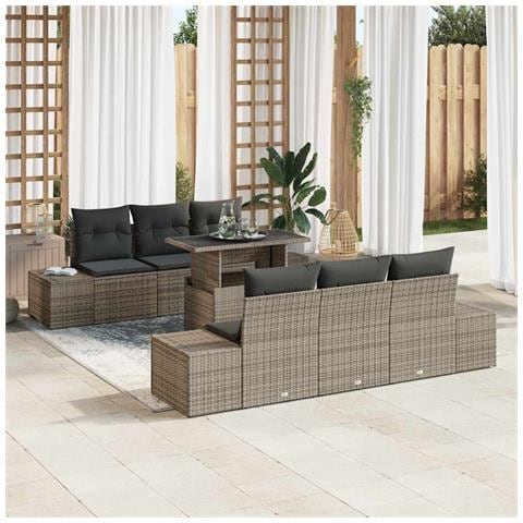 Set Divano da Giardino 7 Pezzi con Cuscini Grigio Rattan Polimerico - Foto 2