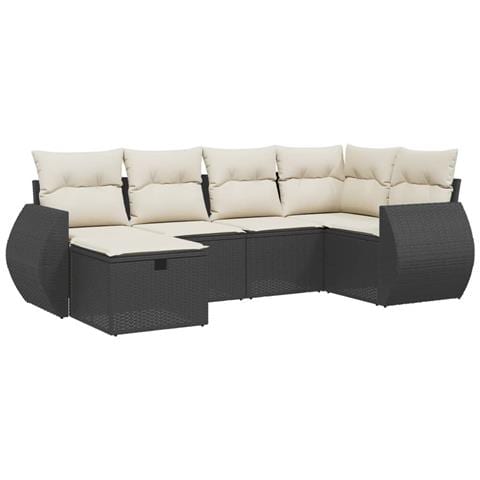 Set Divano da Giardino 6 pz con Cuscini Nero in Polyrattan - Foto 1
