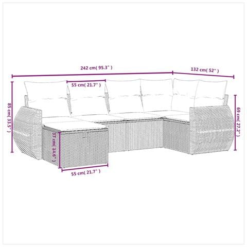 Set Divano da Giardino 6 pz con Cuscini Nero in Polyrattan - Foto 4