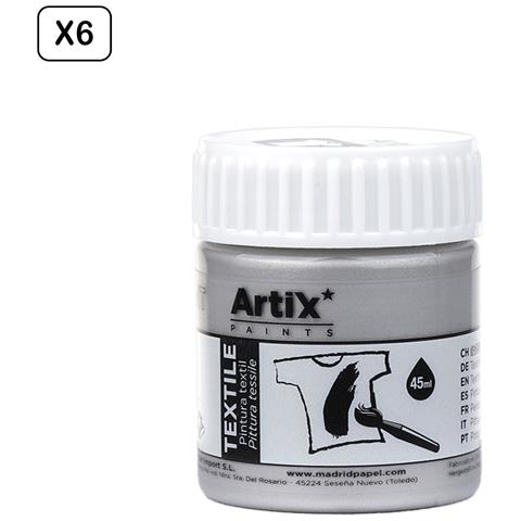 Confezione Da 6 Pz. Pittura Tessile Argento Metallizzato 45 Ml - Foto 1