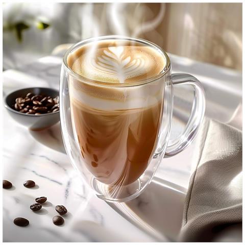 Lotto 2 Bicchieri Con Manico A Doppia Parete 350 Ml In Vetro Borosilicato Solido, Trasparente - Foto 2