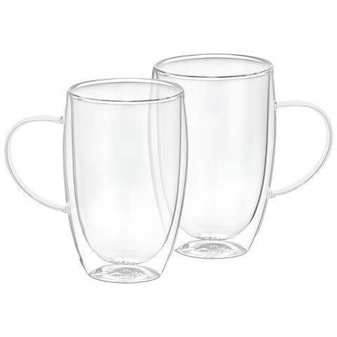 Lotto 2 Bicchieri Con Manico A Doppia Parete 350 Ml In Vetro Borosilicato Solido, Trasparente - Foto 1