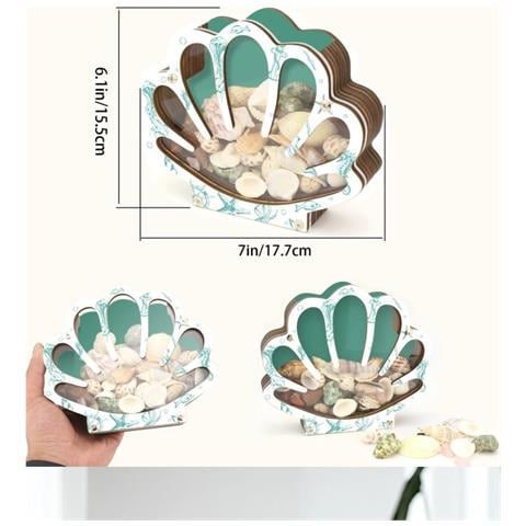 Scatola Di Immagazzinaggio A Forma Di Conchiglia In Legno - Decorazioni Costiere E Organizer Per Ricordi Green - Foto 4