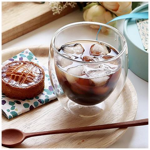 Set 2 Bicchieri Da 250 Ml Per Bevande Doppia Parete In Vetro Borosilicato, Trasparente - Foto 2