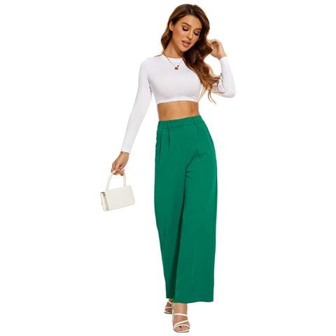 Pantaloni Da Donna A Vita Alta Gamba Larga Verde Xs - Foto 2