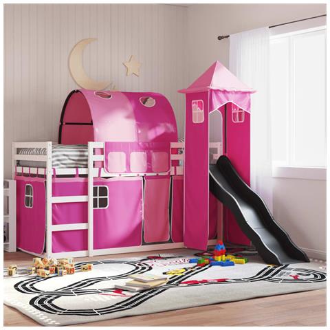 Letto a Castello con Scivolo e Tende Rosa 80x200 cm - Foto 2