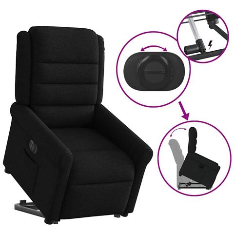 Poltrona Alzapersona Reclinabile Elettrica Nera in Tessuto - Foto 9