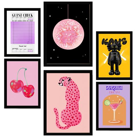 Set Di 6 Stampe Pittura Decorativa Kaws Illustrazioni Di Arte Moderna Incorniciate Con Illustrazioni Di Design Per Le Pareti A3 & A4 Cornice Nera - Foto 1