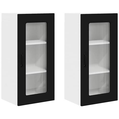 Pensile cucina 2 pcs Nero 40 x 31 x 80 cm Legno multistrato - Foto 1