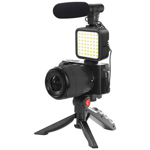 Kit Vlogging Completo Con Treppiede / Microfono / Proiettore Led Portatile, Nero - Foto 1