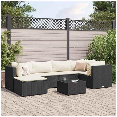 Set Salotto da Giardino con Cuscini 7pz Nero Polyrattan - Foto 2