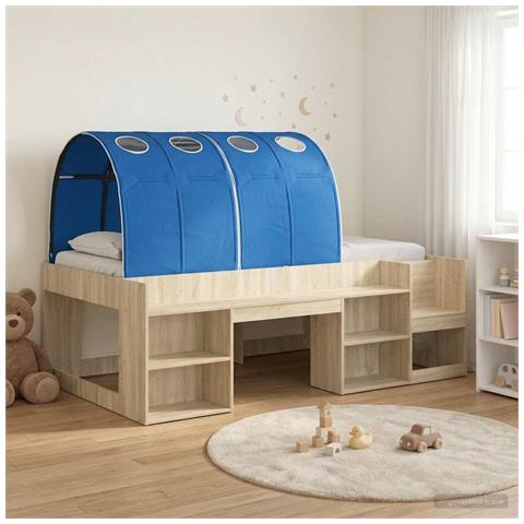 Letto con Tunnel 3 pz Rovere Sonoma e Blu Legno multistrato - Foto 2