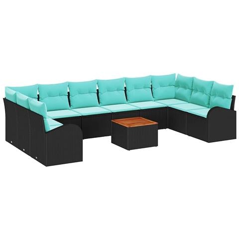 Set Divano da Giardino 11 pcs Nero e Turchese polyrattan - Foto 1
