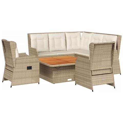 Set Divani da Giardino 6 pz con Cuscini in Polyrattan Beige - Foto 1