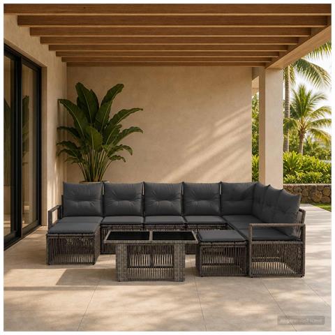 Set Divano da Giardino 10 pz Grigio e Grigio Scuro polyrattan - Foto 2