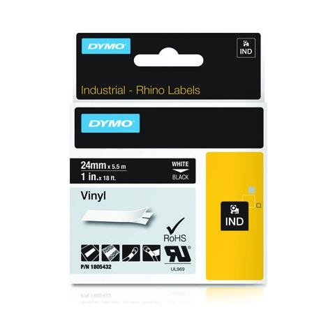 Nastro in Vinile per Etichettatrice Formato 24 mm x 5.5 m Bianco su Nero - Foto 1