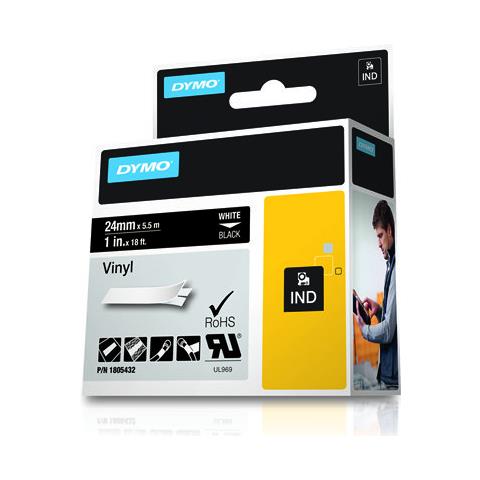 Nastro in Vinile per Etichettatrice Formato 24 mm x 5.5 m Bianco su Nero - Foto 2