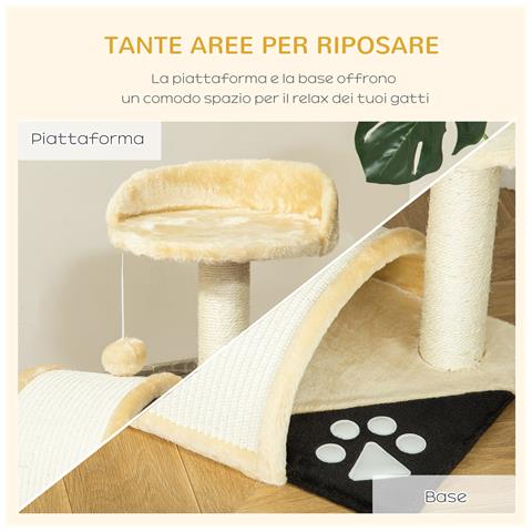 Albero tiragraffi per gatti per gioco e relax 36x36x44 cm beige - Foto 2
