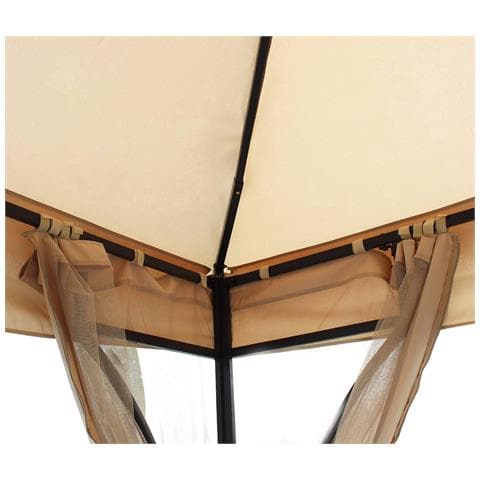 Gazebo 3 X 3 In Metallo Ferro Nero Con Telo E Pareti Zanzariere Laterali Beige Per Esterno Giardino - Foto 4