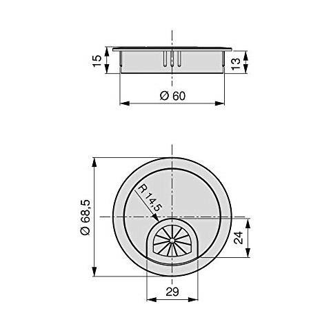 Passacavi rotondo diametro 60mm da incastrare in scrivania / tavolo in zama, cromato, Pack di 8pz - Foto 4