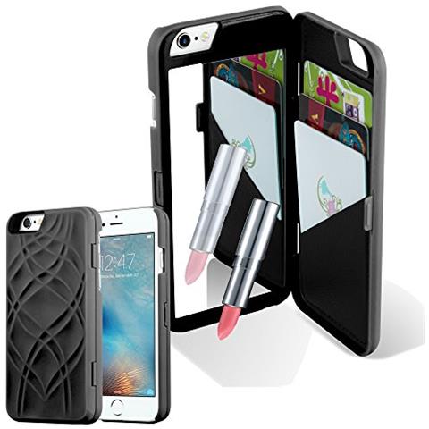 Custodia Compatibile Con Apple Iphone 6 Plus / Iphone 6s Plus In Nero - Hard Case Coperchio Protettivo Con Specchio E Slot Per Carte - Foto 1