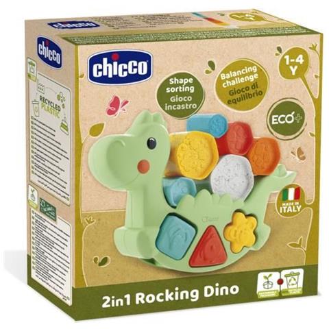 Gioco Rocking Dino 2-in-1 Eco+, Gioco Impilabile E Forme Incastri A Forma Di Dinosauro, Realizzato In Plastica Riciclata, Made In Italy, Età 1-4 Anni - Foto 2