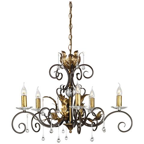 Lampadario A 5 Luci Bronzo, Design Foglie Floreali Oro, E14 - Foto 2