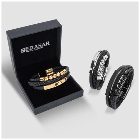 Bracciale in Pelle da Uomo, ""Pearl"", 23cm, Oro - Foto 8