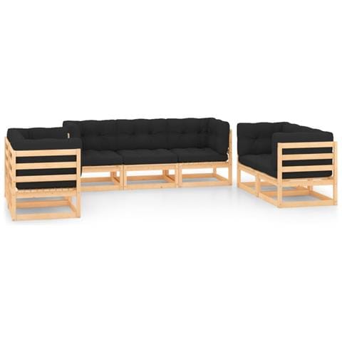 Set Salotto Giardino 7 pz Cuscini Antracite Legno Massello Pino - Foto 1