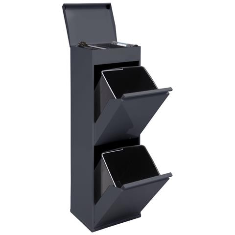 Top Cr224-b Pattumiera Per Raccolta Differenziata Con Ripiano Superiore Multiuso, 2 Secchi, Mobile D'acciaio Per Differenziata, 2 X 17 L (34 L), Grigio Scuro Antracite - Foto 1